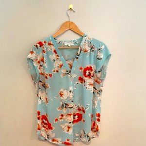 Floral Capped Sleeve Blouse - L
